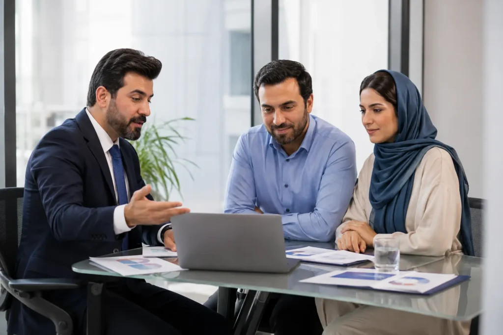 زوج ایرانی در جلسه مشاوره برای انتخاب پوشش‌های بیمه عمر